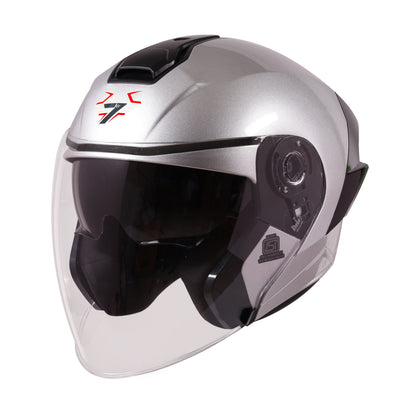 Steelbird SBA-10 7Wings ISI Certified Open Face Helmet for Men and Women with Inner Smoke Sun Shield (Glossy Silver)