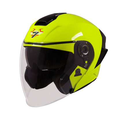 Steelbird SBA-10 7Wings ISI Certified Open Face Helmet for Men and Women with Inner Smoke Sun Shield (Glossy Fluo Neon)
