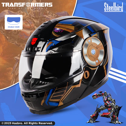 Steelbird SBH-40 Transformers Optimus Prime ISI Certified Full Face Graphic Helmet for Men and Women with Inner Smoke Sun Shield (Glossy Black Copper)
