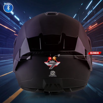 Steelbird Bluetooth Flip Up ISI Certified Helmet for Men and Women with Inner Smoke Sun Shield | SBA-8 7Wings (Glossy Black)