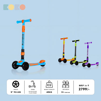 Refurbished Koko Rusty Kick Scooter with Adjustable Height and Portable, Kids Scooter with PVC Wheels for Age 3+ (Max User Weight: 40kg)(Blue)