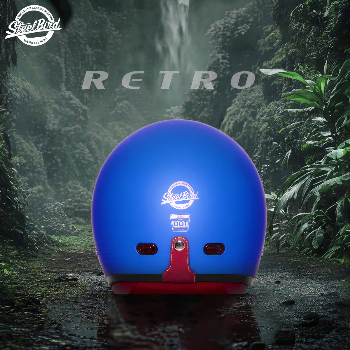 Steelbird SBH-67 Retro 5.0 ISI and DOT Certified Open Face Helmet for Men and Women (Glossy Yamaha Blue)