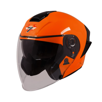Steelbird SBA-10 7Wings ISI Certified Open Face Helmet for Men and Women with Inner Smoke Sun Shield (Glossy Fluo Orange)