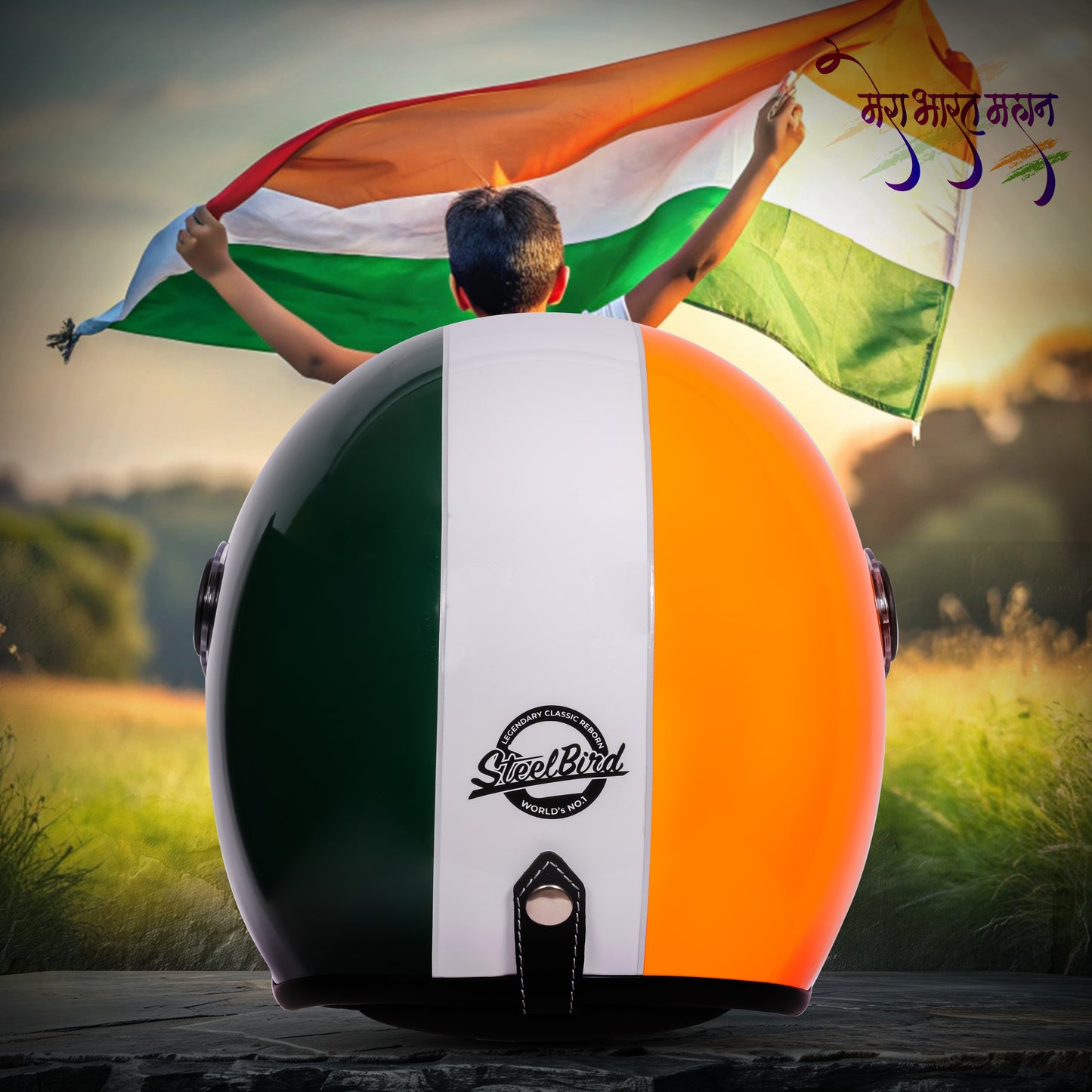 Steelbird SBH-55 Retro Lego Tricolor ISI Certified Open Face Helmet for Men and Women (Glossy Tricolor)