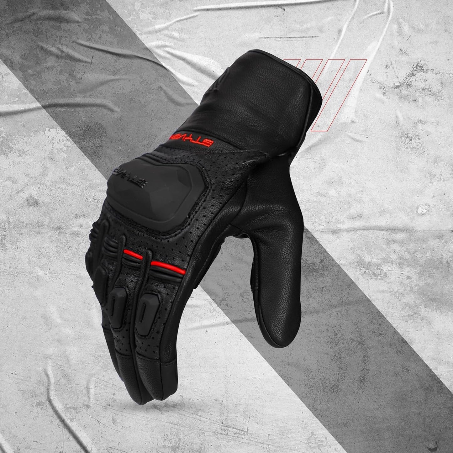 Ignyte Gauntlet Full Finger Bike Riding Leather Gloves with Touch Screen Sensitivity at Thumb and Index Finger, Protective Off-Road Motorbike Racing (Black)
