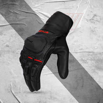 Ignyte Gauntlet Full Finger Bike Riding Leather Gloves with Touch Screen Sensitivity at Thumb and Index Finger, Protective Off-Road Motorbike Racing (Black)