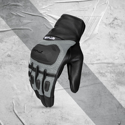 Ignyte Gauntlet Full Finger Bike Riding Leather Gloves with Touch Screen Sensitivity at Thumb and Index Finger, Protective Off-Road Motorbike Racing (Grey)