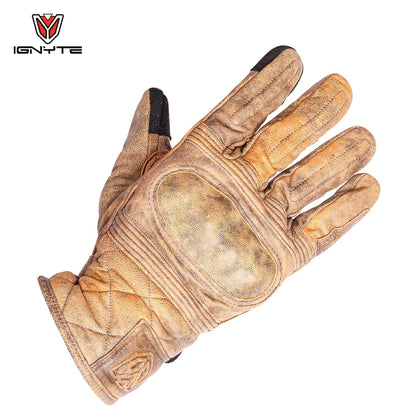 Ignyte Streak Leather Gloves Full Finger Waterproof Bike Riding Gloves with Touch Screen Sensitivity at Thumb and Index Finger, Protective Off-Road Motorbike Racing (Brown)
