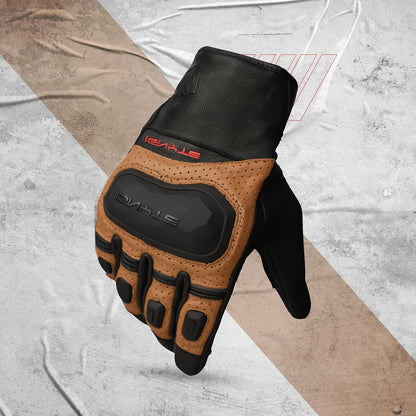 Ignyte Gauntlet Full Finger Bike Riding Leather Gloves with Touch Screen Sensitivity at Thumb and Index Finger, Protective Off-Road Motorbike Racing (Tan)