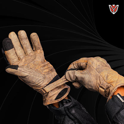 Ignyte Streak Leather Gloves Full Finger Waterproof Bike Riding Gloves with Touch Screen Sensitivity at Thumb and Index Finger, Protective Off-Road Motorbike Racing (Brown)