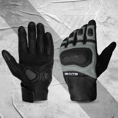 Ignyte Gauntlet Full Finger Bike Riding Leather Gloves with Touch Screen Sensitivity at Thumb and Index Finger, Protective Off-Road Motorbike Racing (Grey)