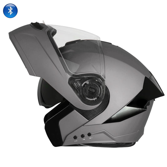 Steelbird Bluetooth Flip Up ISI Certified Helmet for Men and Women with Inner Smoke Sun Shield | SBA-8 7Wings (Glossy Axis Grey)