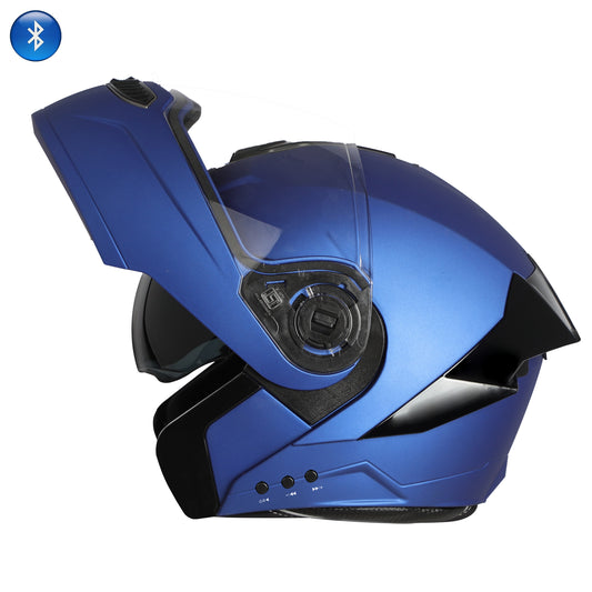 Steelbird Bluetooth Flip Up ISI Certified Helmet for Men and Women with Inner Smoke Sun Shield | SBA-8 7Wings (Glossy Y. Blue)