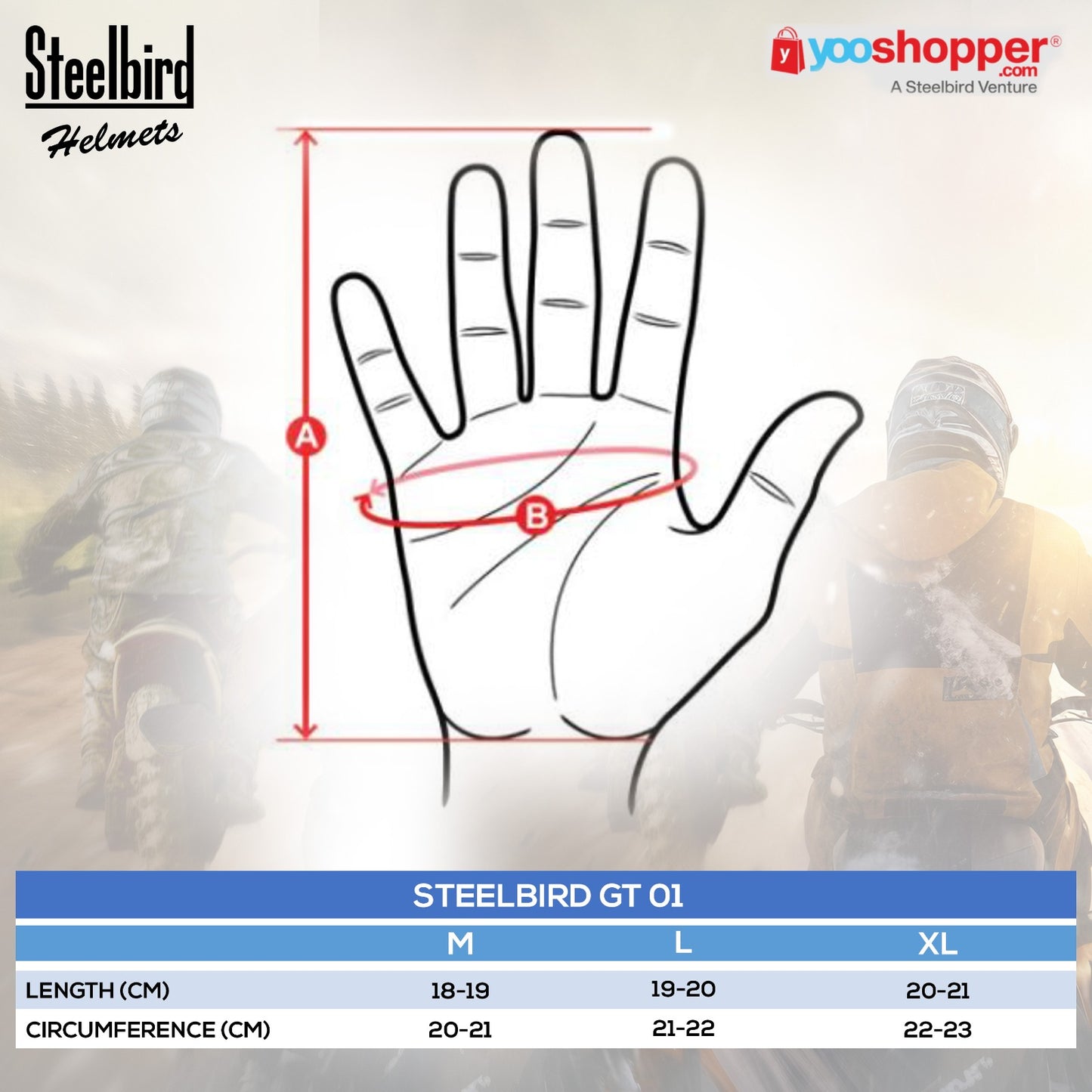 Steelbird GT-01 Full Finger Bike Riding Gloves with Touch Screen Sensitivity at Thumb and Index Finger, Protective Off-Road Motorbike Racing (Blue)