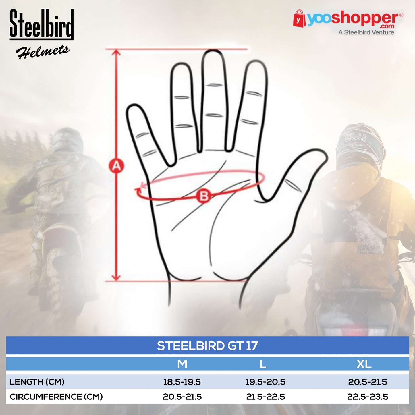 Refurbished Steelbird GT-17 Full Finger Bike Riding Gloves with Touch Screen Sensitivity at Thumb and Index Finger, Protective Off-Road Motorbike Racing (Black)