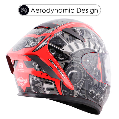 Steelbird SA-2 Terminator 2.0 ISI Certified Full Face Graphic Helmet (Glossy Fluo Watermelon Grey with Clear Visor)