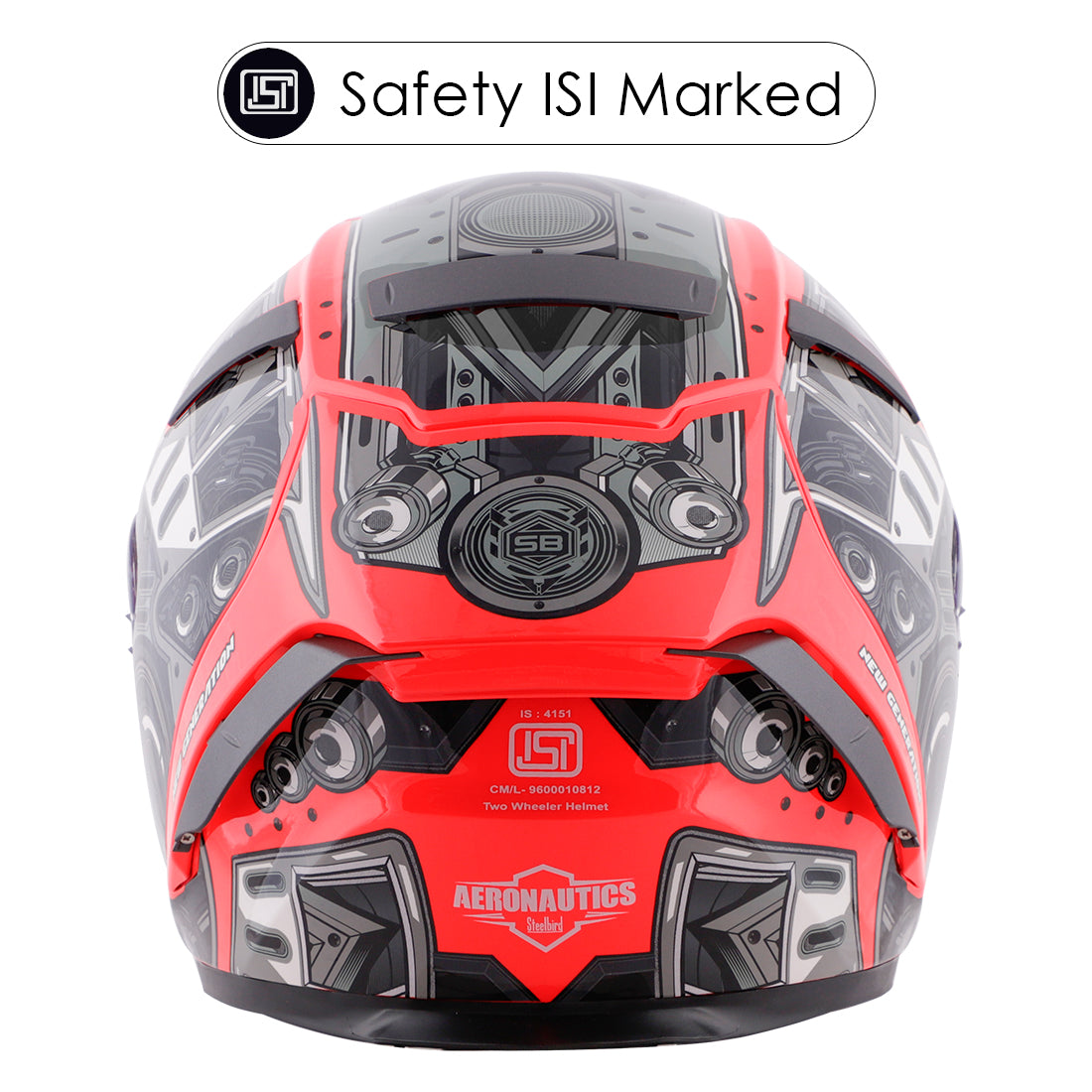 Steelbird SA-2 Terminator 2.0 ISI Certified Full Face Graphic Helmet (Glossy Fluo Watermelon Grey with Clear Visor)