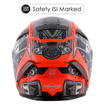 Steelbird SA-2 Terminator 2.0 ISI Certified Full Face Graphic Helmet for Men and Women (Glossy Fluo Red Grey with Smoke Visor))