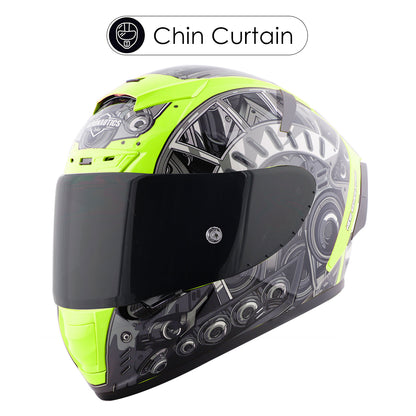 Steelbird SA-2 Terminator 2.0 ISI Certified Full Face Graphic Helmet for Men and Women (Glossy Fluo Neon Grey with Smoke Visor)