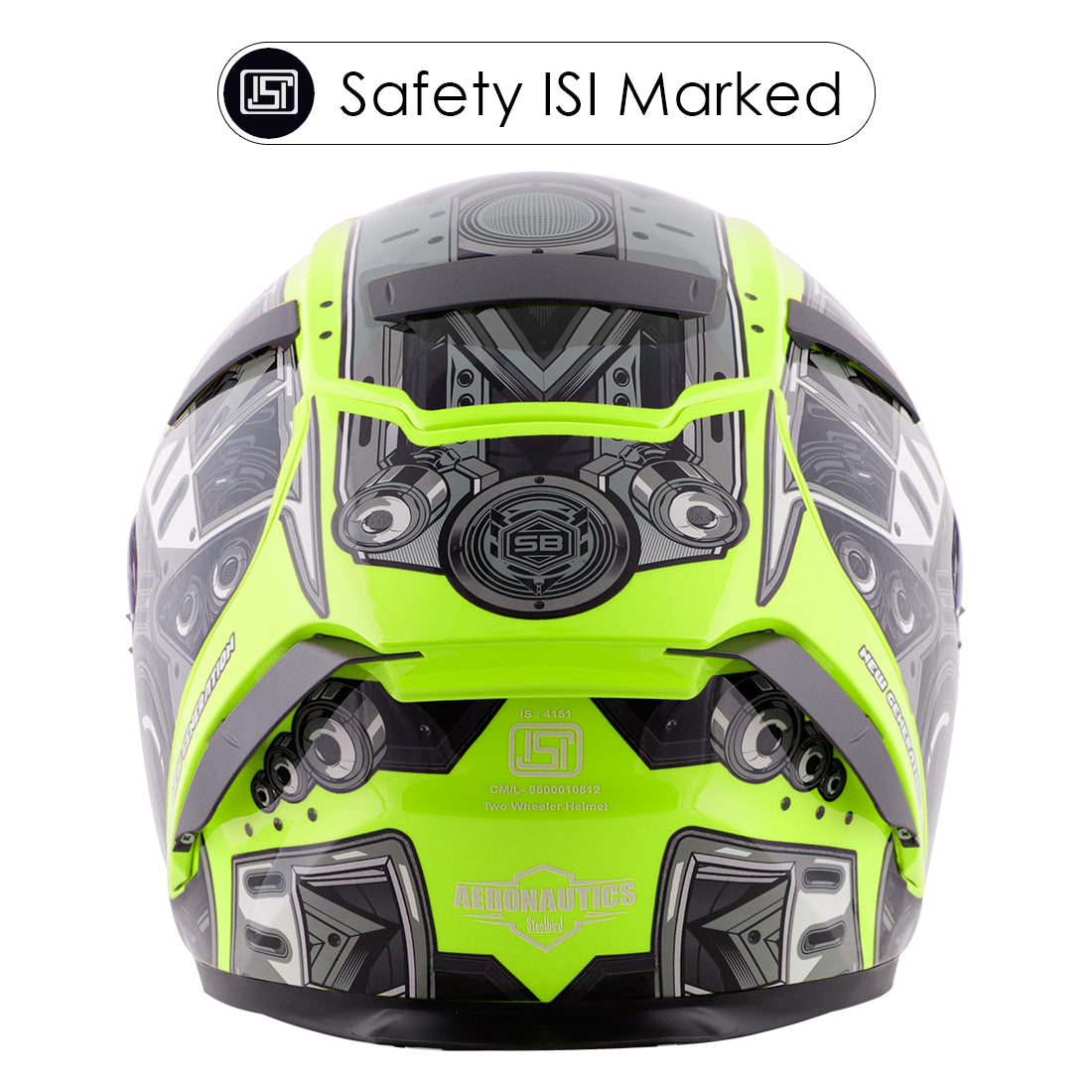 Steelbird SA-2 Terminator 2.0 ISI Certified Full Face Graphic Helmet for Men and Women (Glossy Fluo Neon Grey with Smoke Visor)