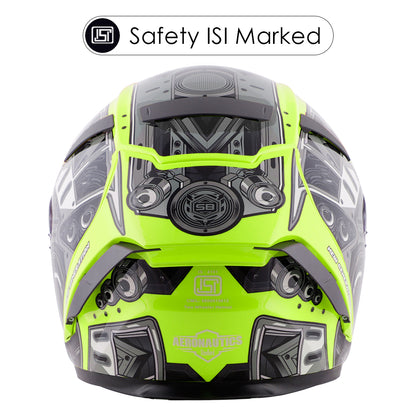 Steelbird SA-2 Terminator 2.0 ISI Certified Full Face Graphic Helmet for Men and Women (Glossy Fluo Neon Grey with Smoke Visor)