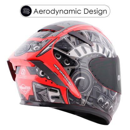 Steelbird SA-2 Terminator 2.0 ISI Certified Full Face Graphic Helmet for Men and Women (Glossy Fluo Watermelon Grey with Smoke Visor)