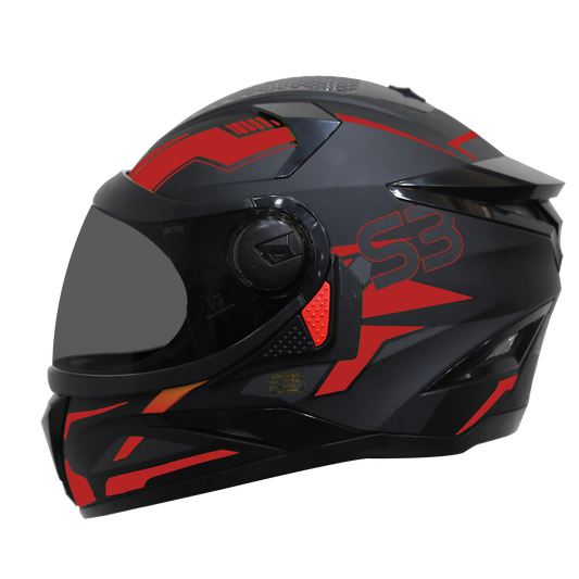 Steelbird SBH-17 Terminator ISI Certified Full Face Graphic Helmet in Matt Finish, Large 600mm Black Red Fitted with Clear Visor and Extra Smoke Visor)