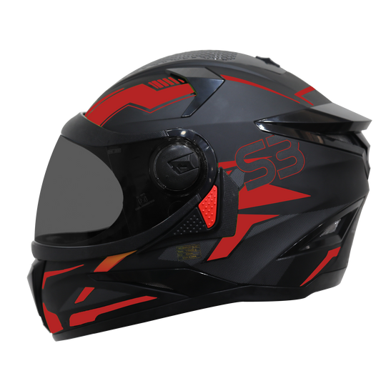 Steelbird SBH-17 Terminator ISI Certified Full Face Graphic Helmet for Men and Women (Matt Black Red Fitted with Clear Visor and Extra Smoke Visor)