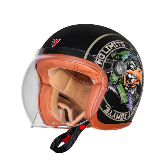 Ignyte IGN-58 Eagle ISI and DOT Certified Open Face Graphic Helmet for Men and Women (Glossy Black Green)