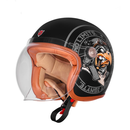 Ignyte IGN-58 Eagle ISI and DOT Certified Open Face Graphic Helmet for Men and Women (Glossy Black Grey)