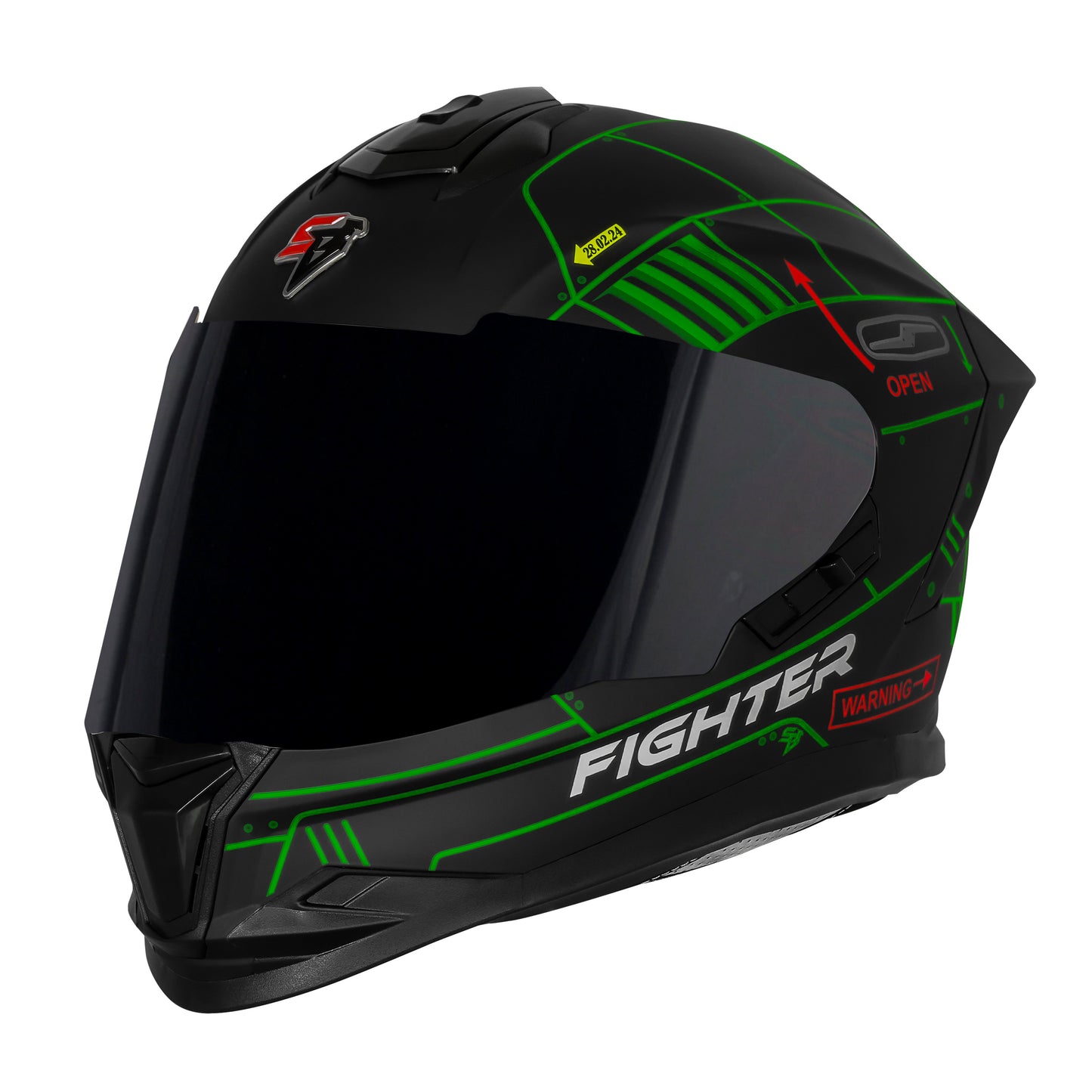 Steelbird SBH-57 Fighter F6 ISI and DOT Certified Full Face Graphic Helmet for Men and Women with Inner Silver Sun Shield (Glossy Black Green)