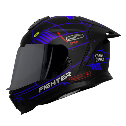Steelbird SBH-57 Fighter F6 ISI and DOT Certified Full Face Graphic Helmet for Men and Women with Inner Silver Sun Shield (Glossy Black Blue)