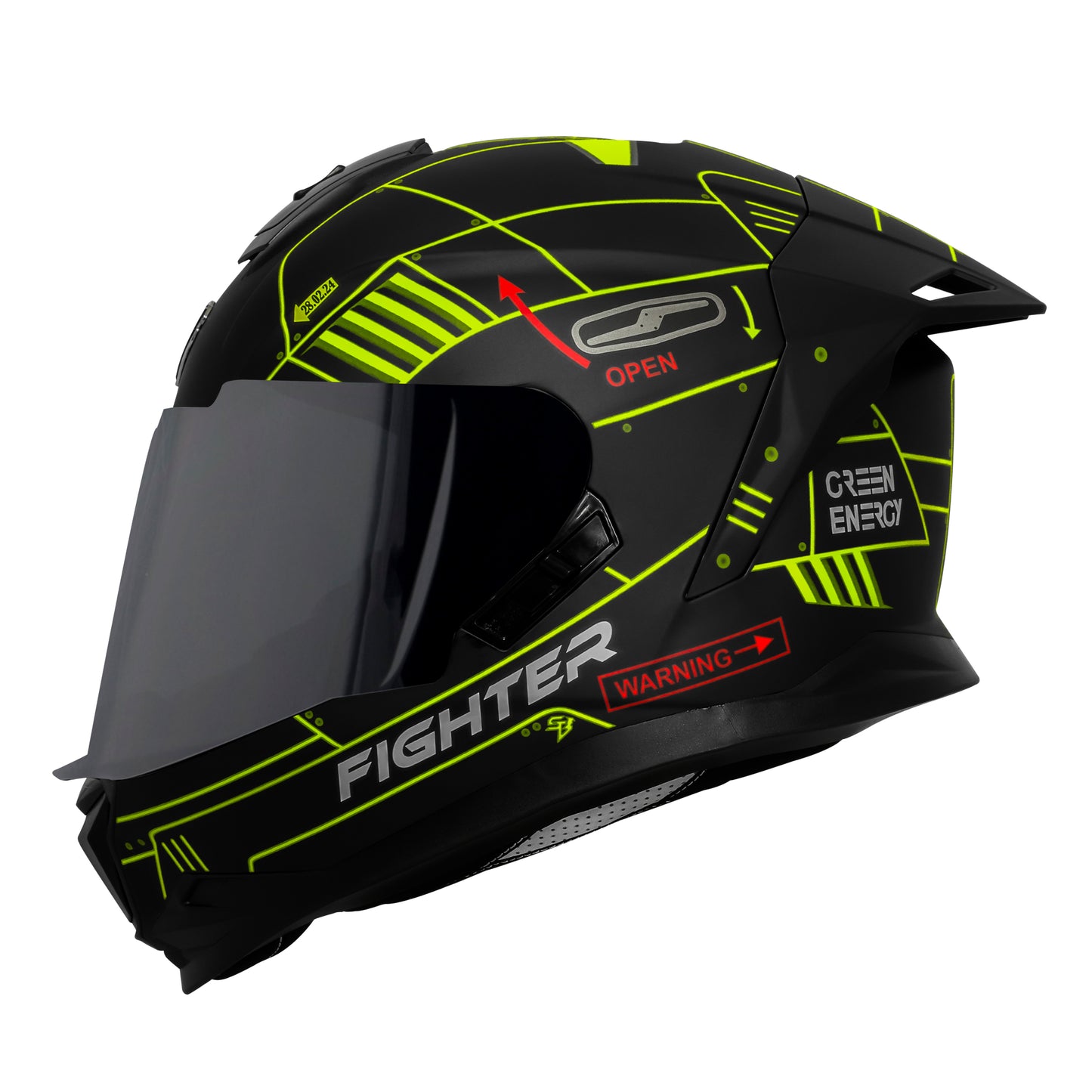 Steelbird SBH-57 Fighter F6 ISI and DOT Certified Full Face Graphic Helmet for Men and Women with Inner Silver Sun Shield (Glossy Black Neon)