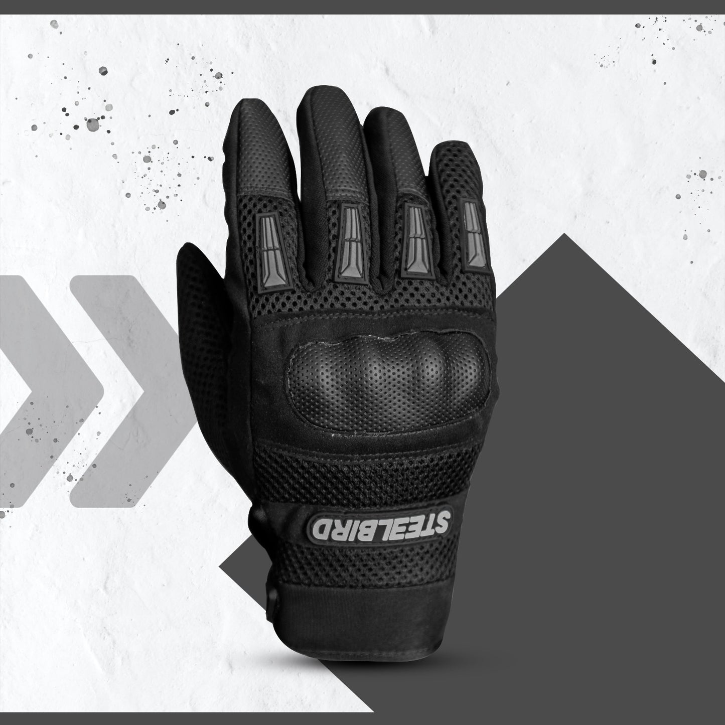 Steelbird Khardungla Full Finger Bike Riding Gloves, Protective Off-Road Motorbike Racing (Black)