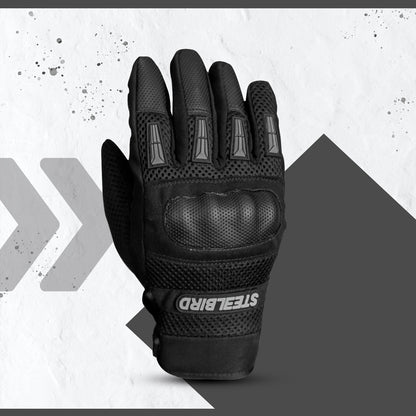 Steelbird Khardungla Full Finger Bike Riding Gloves, Protective Off-Road Motorbike Racing (Black)