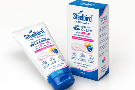 Steelbird Nourishing Skin Cream with SPF 50, Suitable for All Skin Types, 200 ml, UVA & UVB Protection, Enriched with Niacinamide & Vitamin E