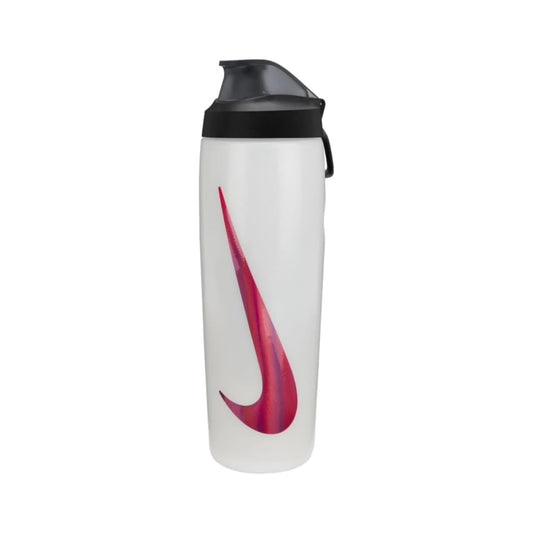 Nike Refuel Bottle 24oz with Locking Lid Leakproof Lightweight Sports Water Bottle (WHITE/BLACK/HYPER CRIMSON IRIDESCENT)