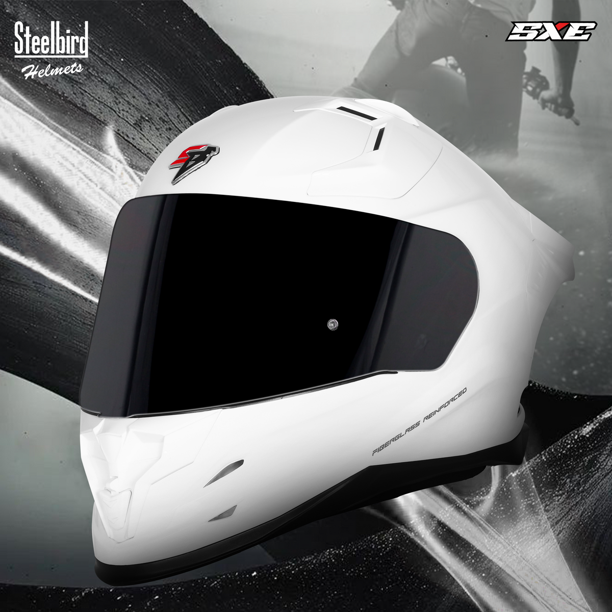 Steelbird SBH 61 Sxe Pinlock ISI and Dot Certified Full Face Motorbike Helmet (Glossy White with Smoke Visor)