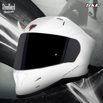 Steelbird SBH 61 Sxe Pinlock ISI and Dot Certified Full Face Motorbike Helmet (Glossy White with Smoke Visor)