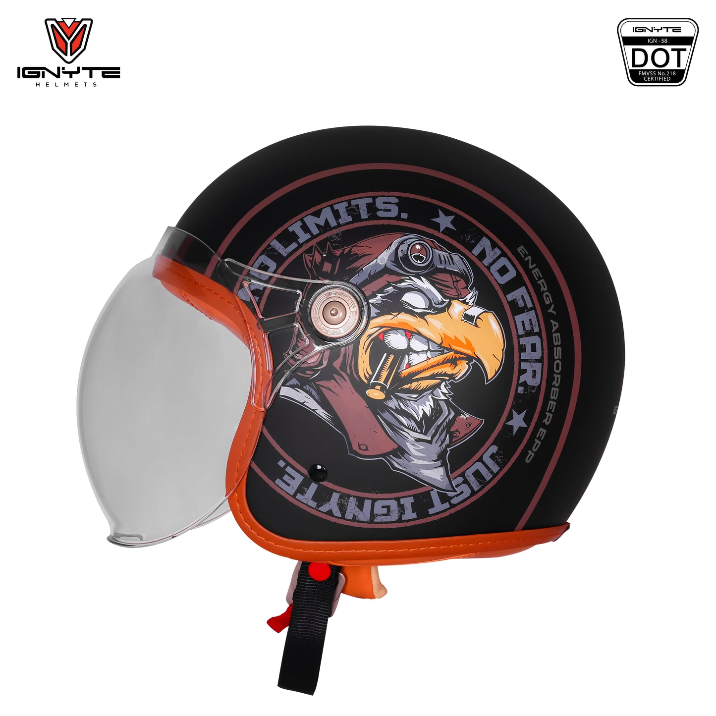 Ignyte IGN-58 Eagle ISI and DOT Certified Open Face Graphic Helmet for Men and Women (Glossy Black Light Brown)