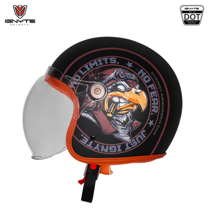 Ignyte IGN-58 Eagle ISI and DOT Certified Open Face Graphic Helmet for Men and Women (Glossy Black Light Brown)