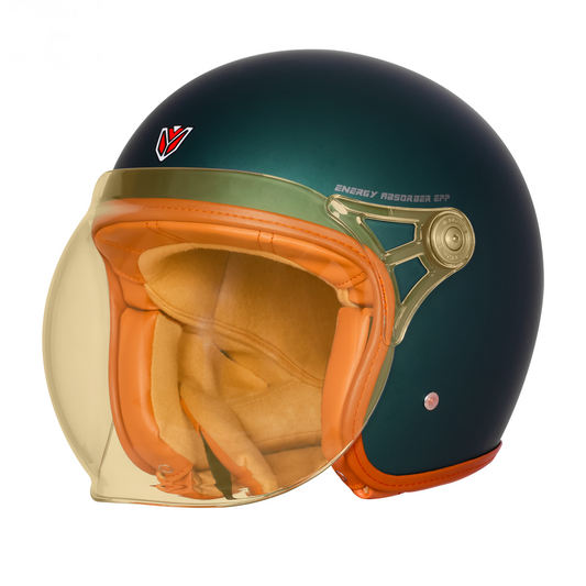 IGNYTE IGN-58 Solid ISI/DOT Certified Open Face Helmet for Men and Women (Glossy Deep Green)