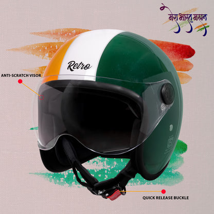 Steelbird SBH-54 Retro Lego Tricolor ISI Certified Open Face Helmet for Men and Women (Glossy Tricolor)