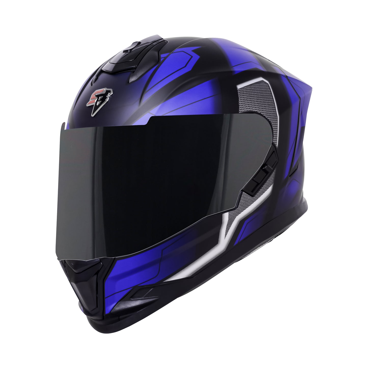 Steelbird SBH-57 Fighter F3 ISI and DOT Certified Full Face Helmet for Men and Women with Inner Silver Sun Shield (Glossy Black Blue)