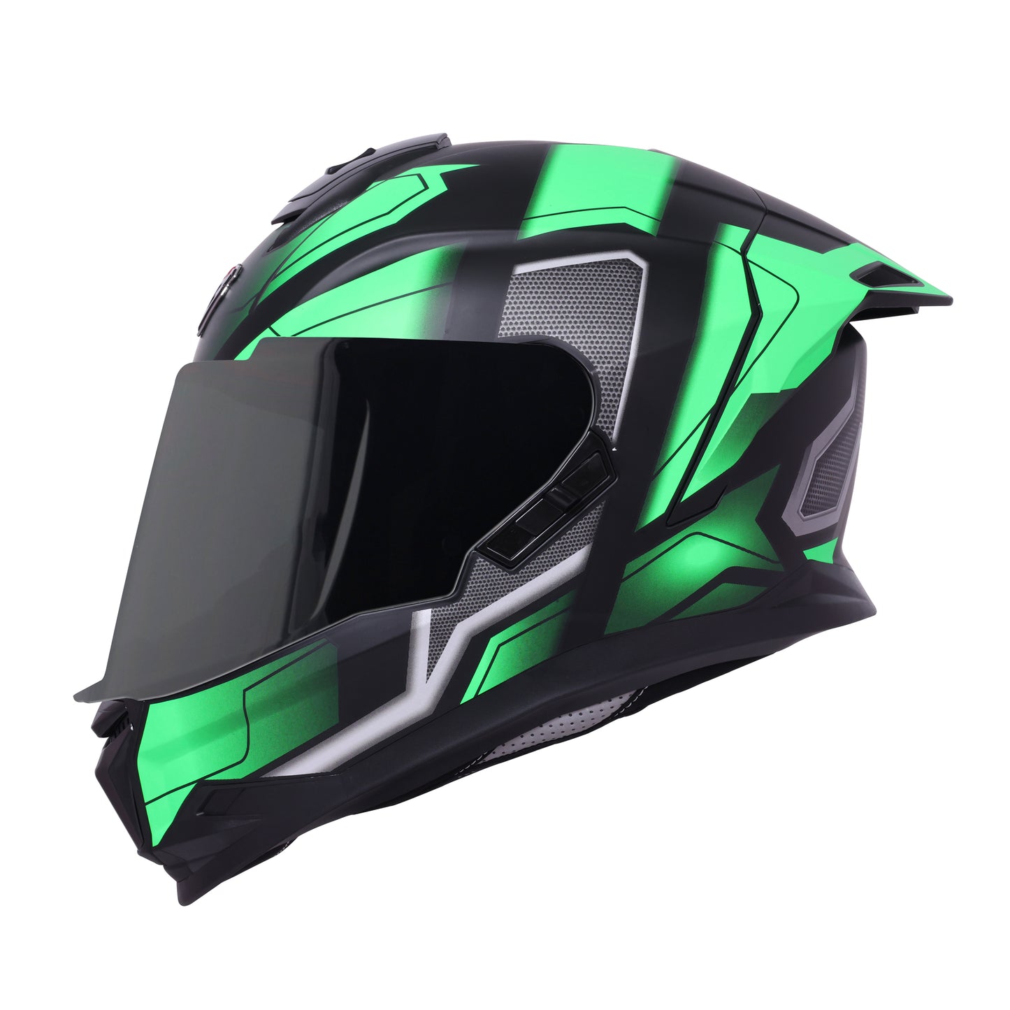 Steelbird SBH-57 Fighter F3 ISI and DOT Certified Full Face Helmet for Men and Women with Inner Silver Sun Shield (Glossy Black Green)