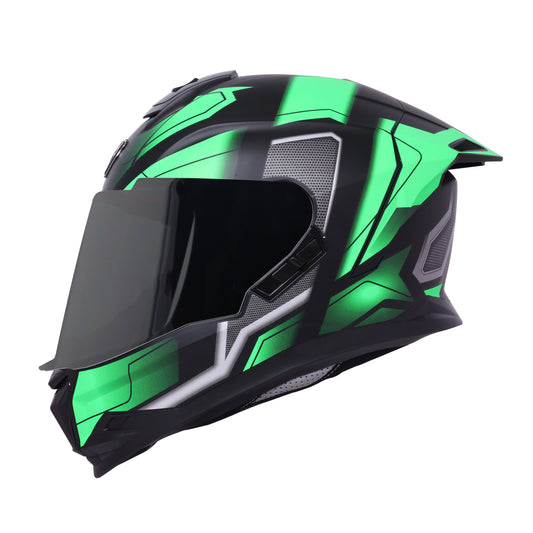 Steelbird SBH-57 Fighter F3 ISI and DOT Certified Full Face Helmet for Men and Women with Inner Silver Sun Shield (Glossy Black Green)