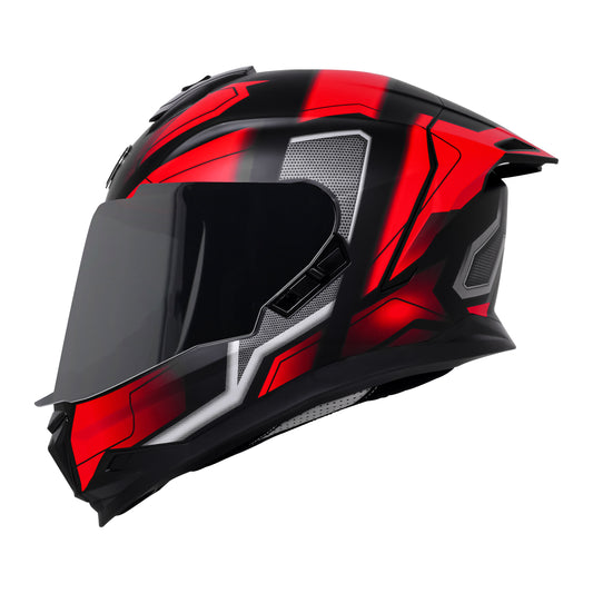 Steelbird SBH-57 Fighter F3 ISI and DOT Certified Full Face Helmet for Men and Women with Inner Silver Sun Shield (Glossy Black Red)