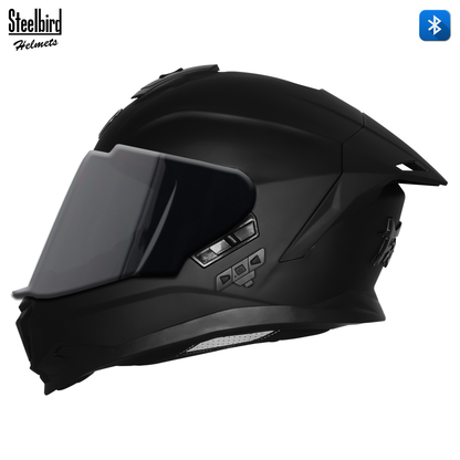 Steelbird SBH-57 Fighter Bass X Bluetooth Helmet ISI and DOT Certified Full Face Helmet for Men with Inner Silver Sun Shield (Matt Black)