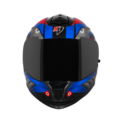 Steelbird SBH-57 Fighter F8 ISI and DOT Certified Full Face Graphic Helmet for Men and Women with Inner Silver Sun Shield (Glossy Black Blue)
