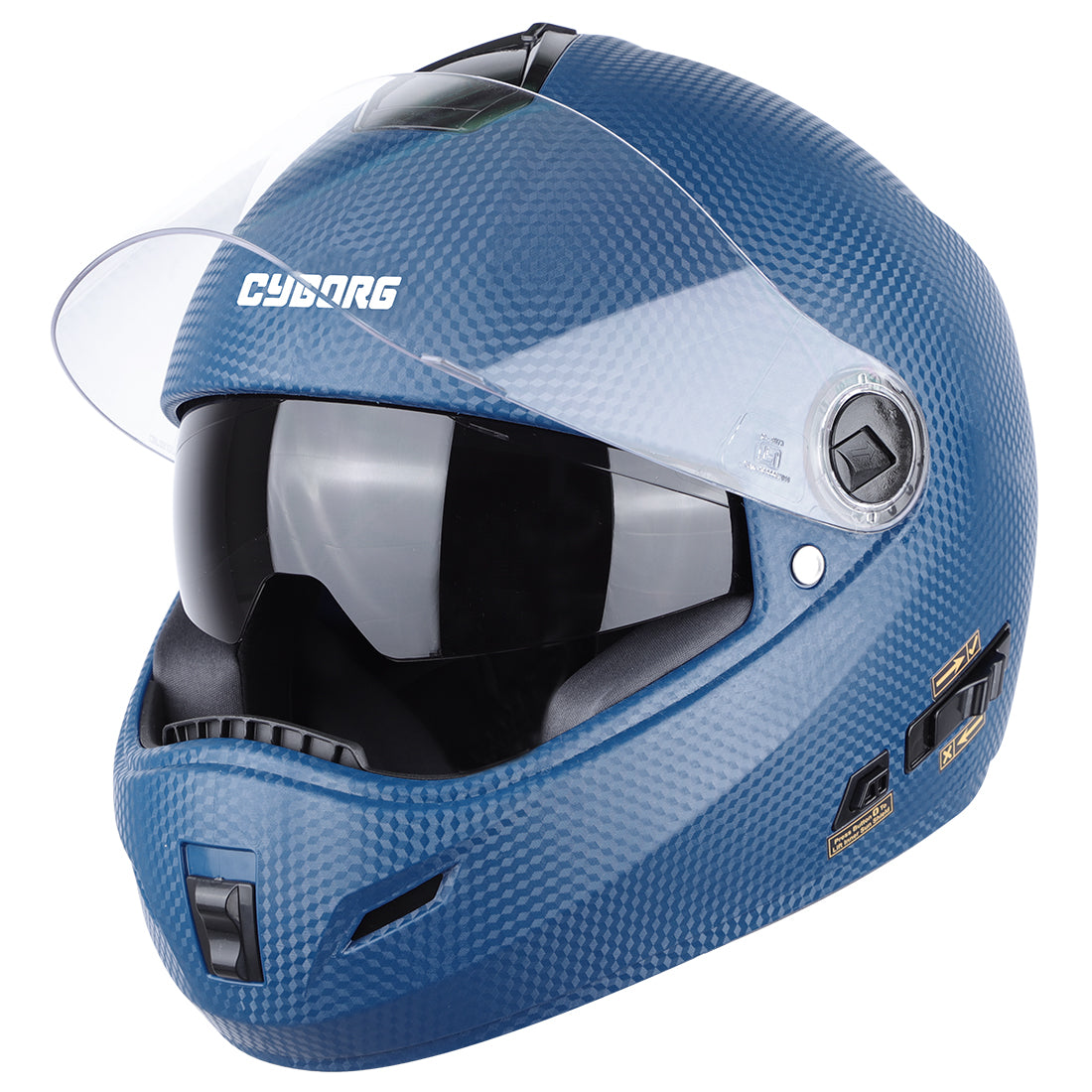 Steelbird Cyborg Double Visor Full Face Helmet, Inner Smoke Sun Shield and Outer Clear Visor (Dashing Blue)